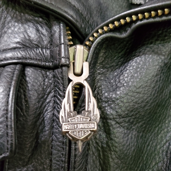 HARLEY-DAVIDSON BLACK LEATHER MOTORCYCLE JACKET HEAVY DUTY MEN SIZE XL - Picture 13 of 16